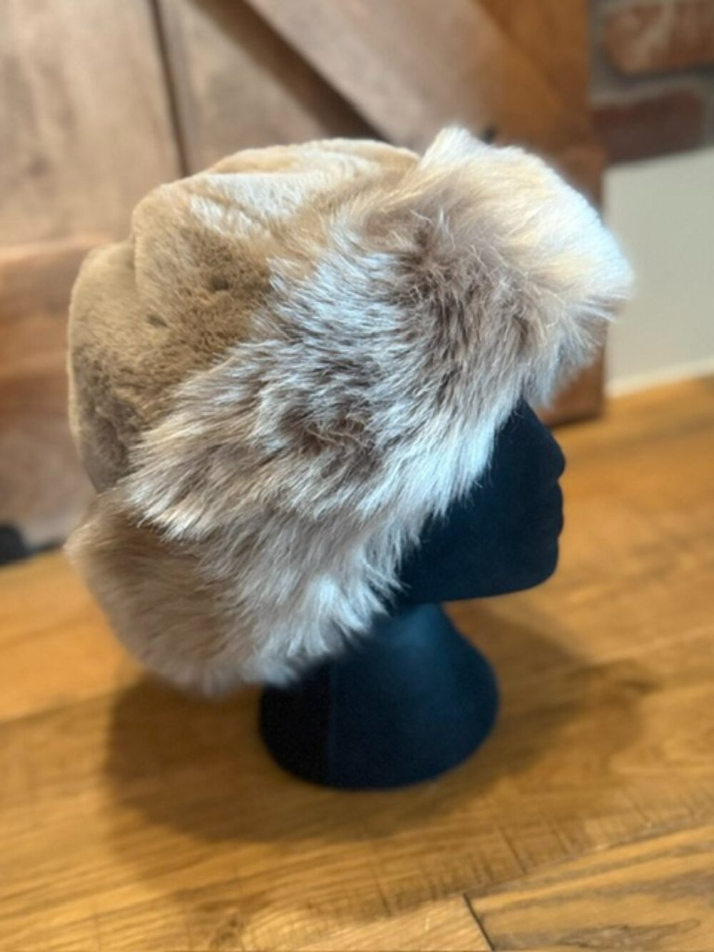 Faux Fur Winter Hat Taupe Beige Plush Cloche Bucket Russian Style